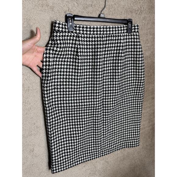 Vtg Houndstooth Pleated Midi Skirt 100% Wool Women’s Sz 14 Academia Oktober - Picture 2 of 5